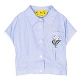 Off-White Shirt Half Sleeve Solid Color Striped Pattern Light Blue For Girls