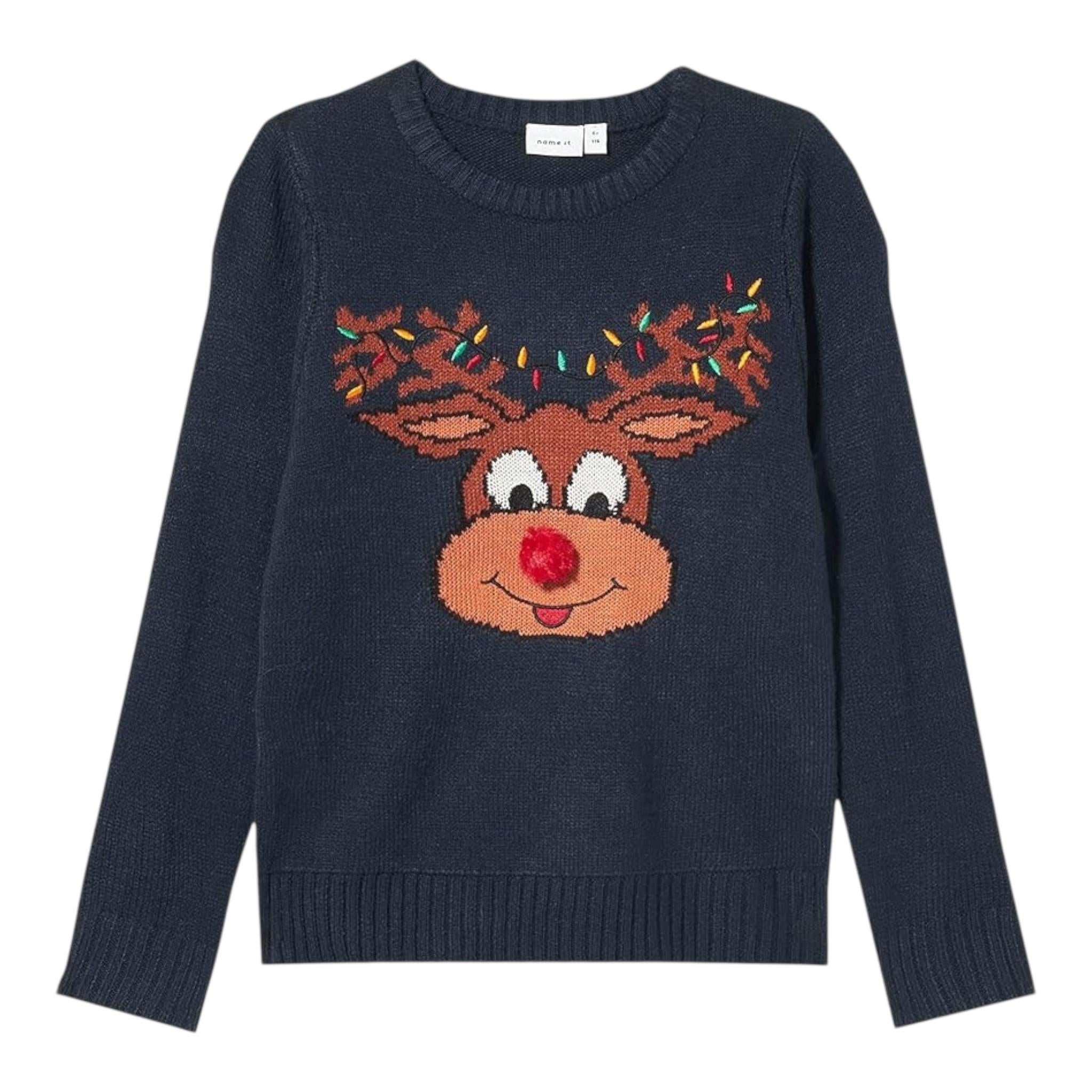 NAME IT maglia girocollo tinta unita con ricami Blu per Bambino 13211004 BLU NAME IT 