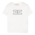 Elisabetta Franchi T-Shirt Girocollo Tinta Unita con Applicazioni Brillantini per Bambina EFTS239 BIANCO ELISABETTA FRANCHI 