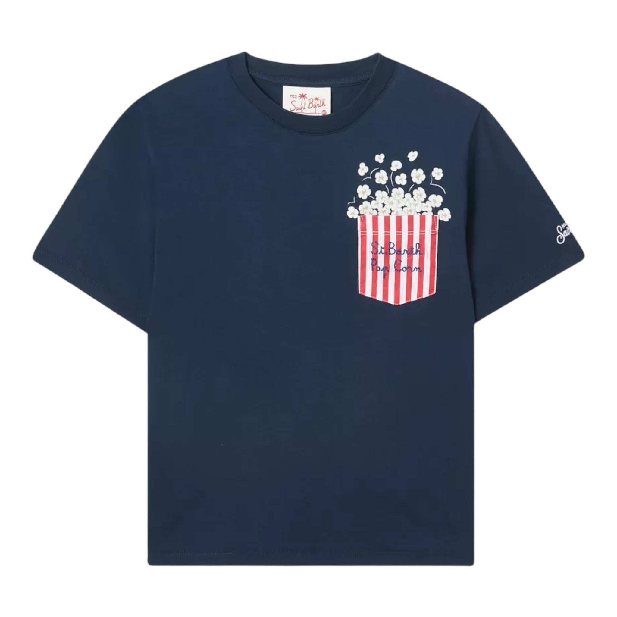Saint Barth T-Shirt Girocollo Tinta Unita con Taschino per Bambino POPCORN BLU SAINT BARTH 