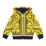 Versace Solid Color Hoodie With Zip And Pattern Black For Boys