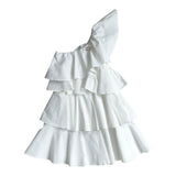 Twinset One Shoulder Dress Solid Color With White Ruffles For Girls