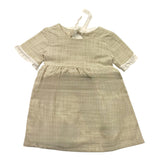 Petit Indi Solid Color Half Sleeve Dress With Green Micro Pattern For Baby Girl
