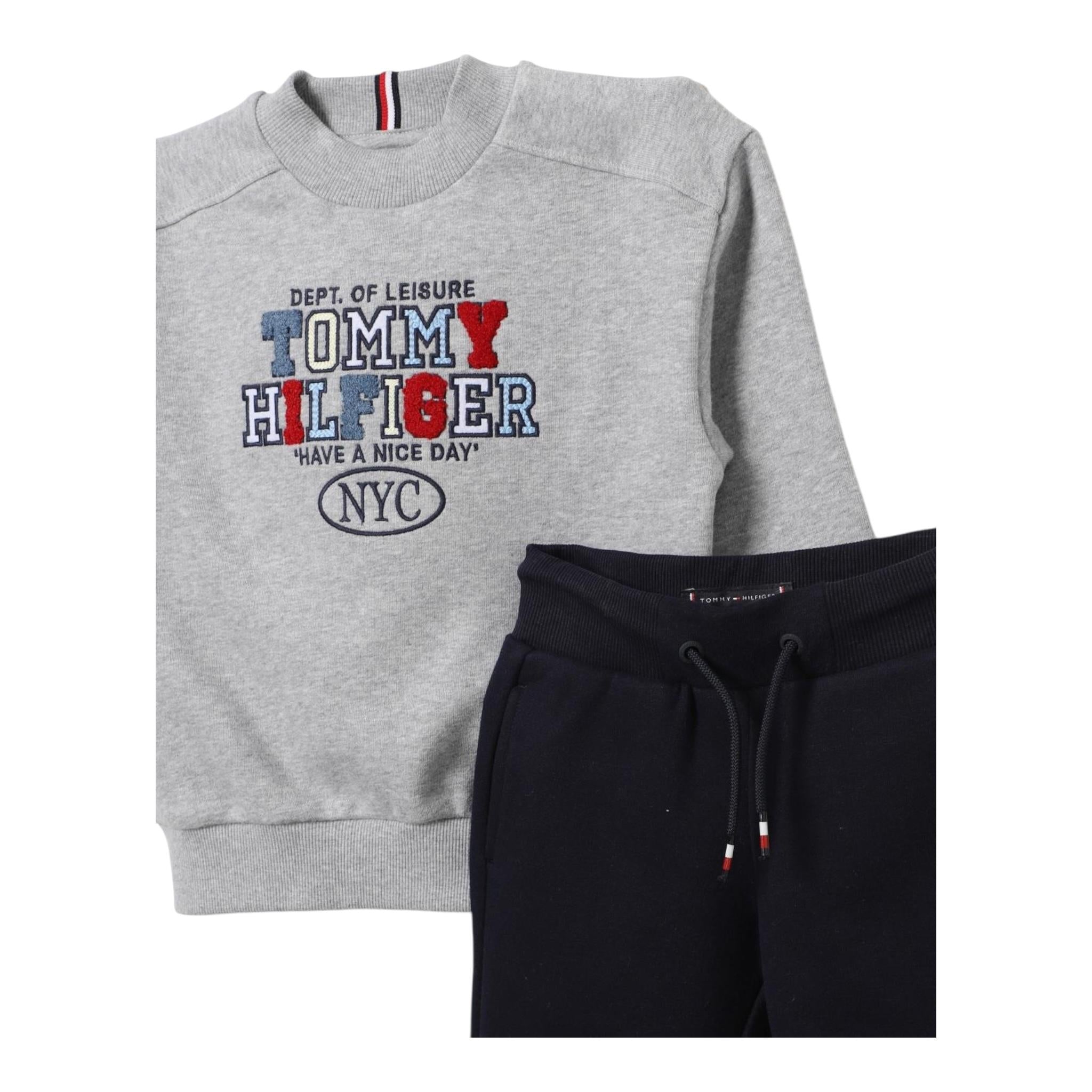 TOMMY HILFIGER completo 2pz bicolore felpa-pantalone Grigio/blu per Neonato KB0KB09059N GRIGIO/BLU TOMMY HILFIGER 