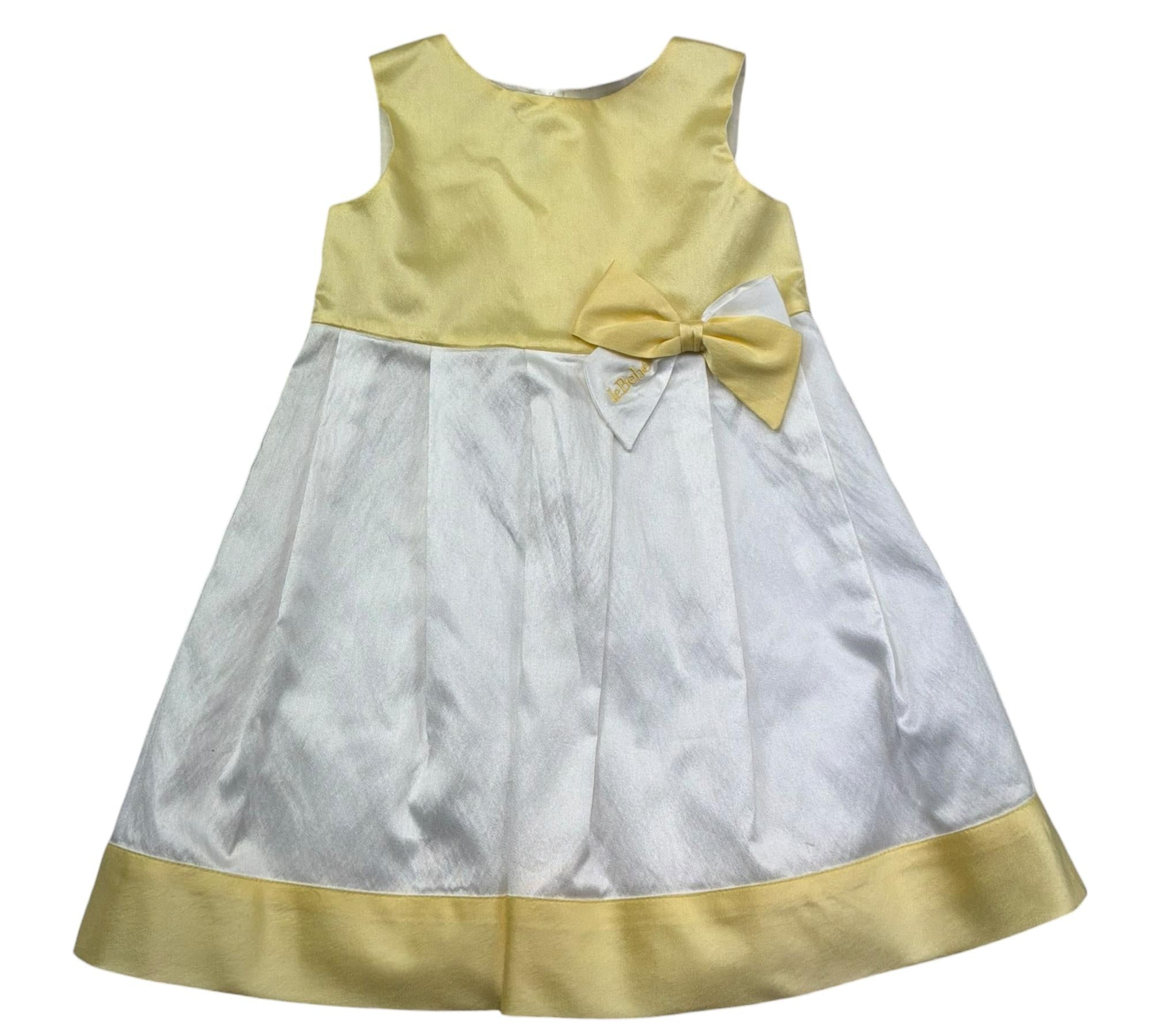 Le Bebe Abito Giromanica Tinta Unita con Fiocco per Bambina LBG0701J BIANCO/GIALLO LE BEBE 