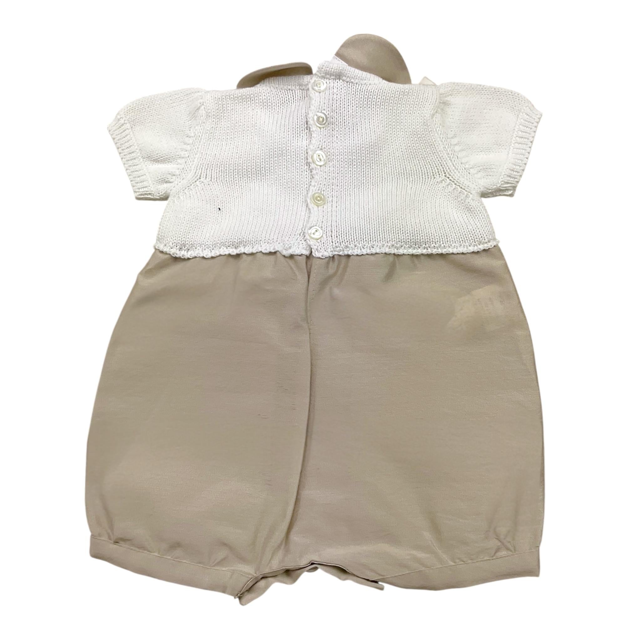 Colibri Pagliaccetto Bicolore Mezza Manica con Fiocco per Neonata 5TPAGL BIANCO/BEIGE COLIBRI 