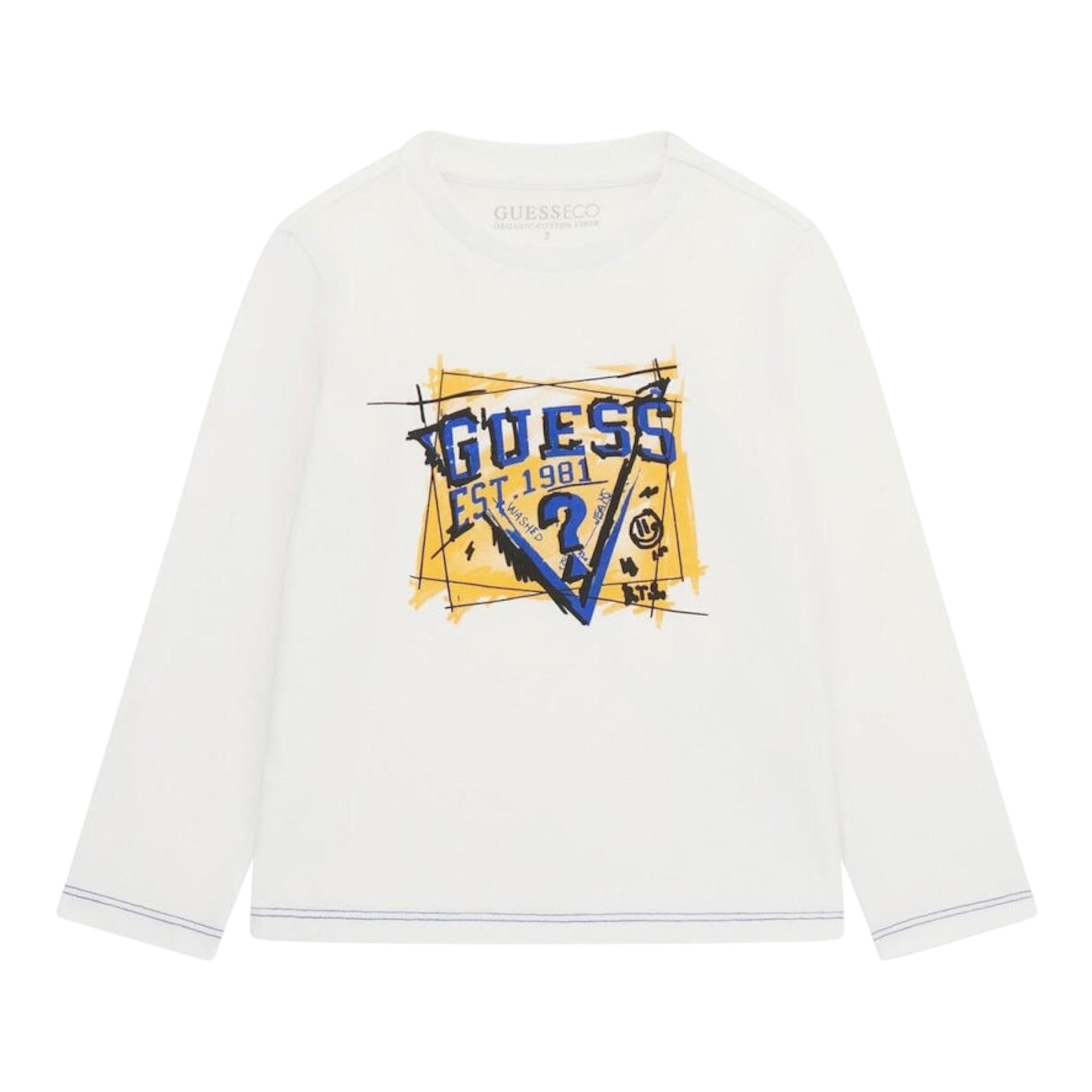 GUESS shirt girocollo tinta unita con stampa Bianco per Neonato N4YI01K8HM4 BIANCO GUESS 