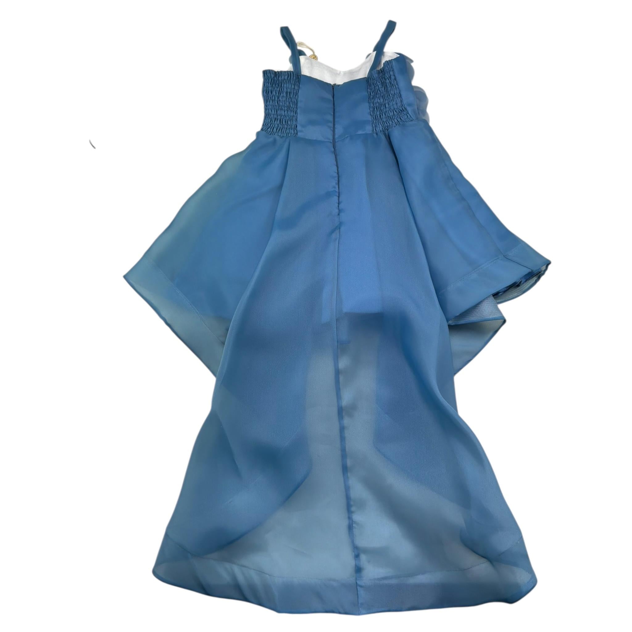 Notaro Of Kids Abito Bretelline Tinta Unita Asimmetrico per Bambina K24205 BLU NOTARO OF KIDS 