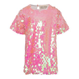 Dou Dou Pink Sequin Half Sleeve Dress For Girls