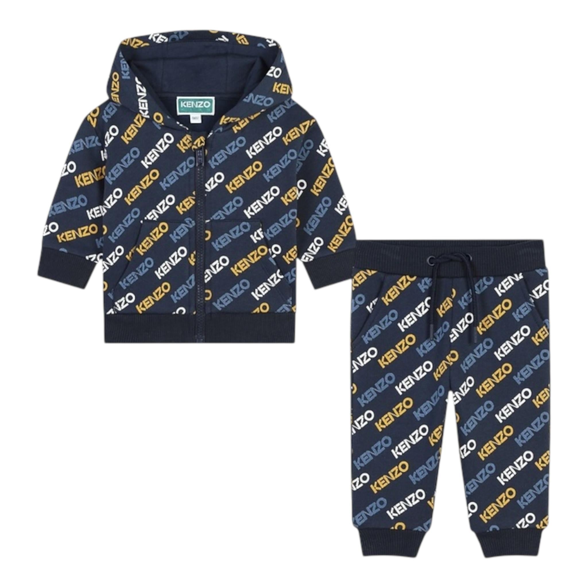 KENZO completo 2pz felpa-pantalone tinta unita logato Blu per Neonato K60511 BLU KENZO 