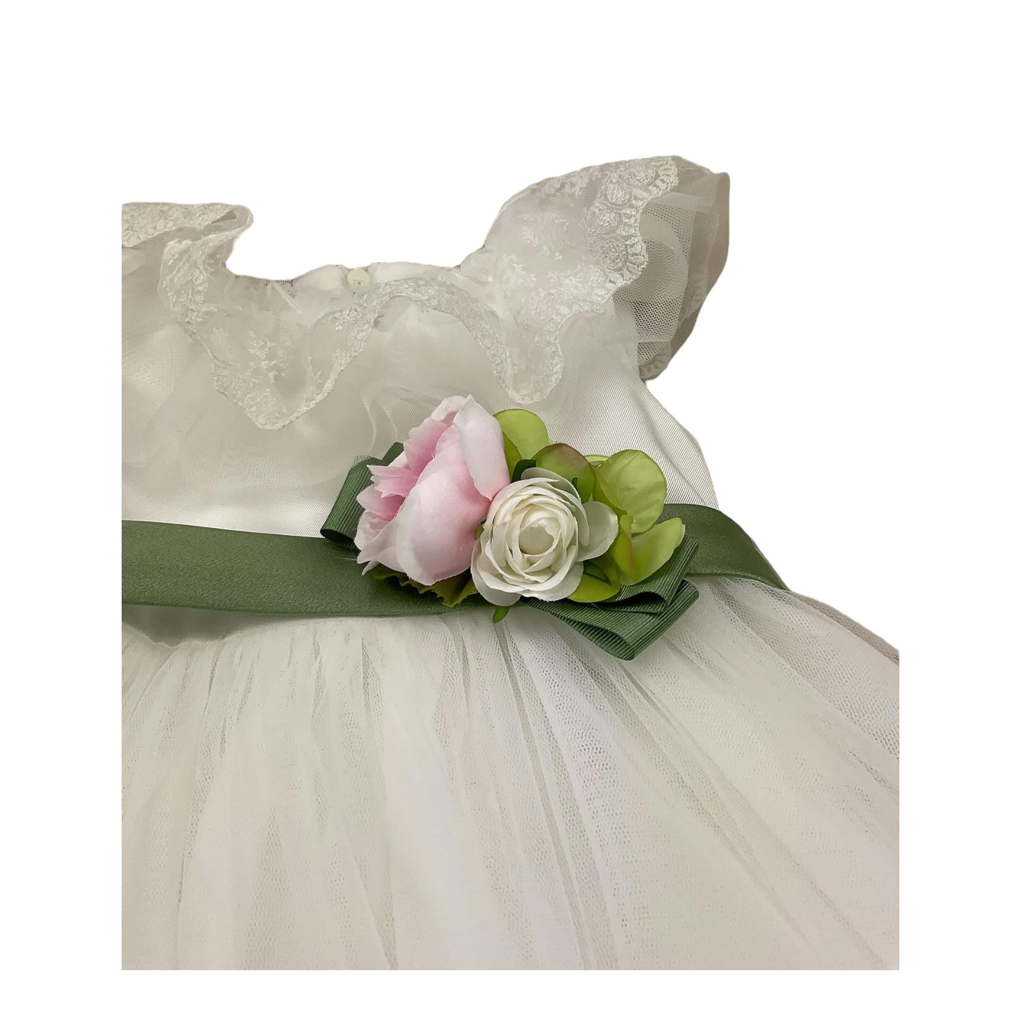 Colori Chiari Abito Mezza Manica Cerimoniale Tinta Unita con Cinturino per Neonata FN108036 BIANCO COLORI CHIARI 