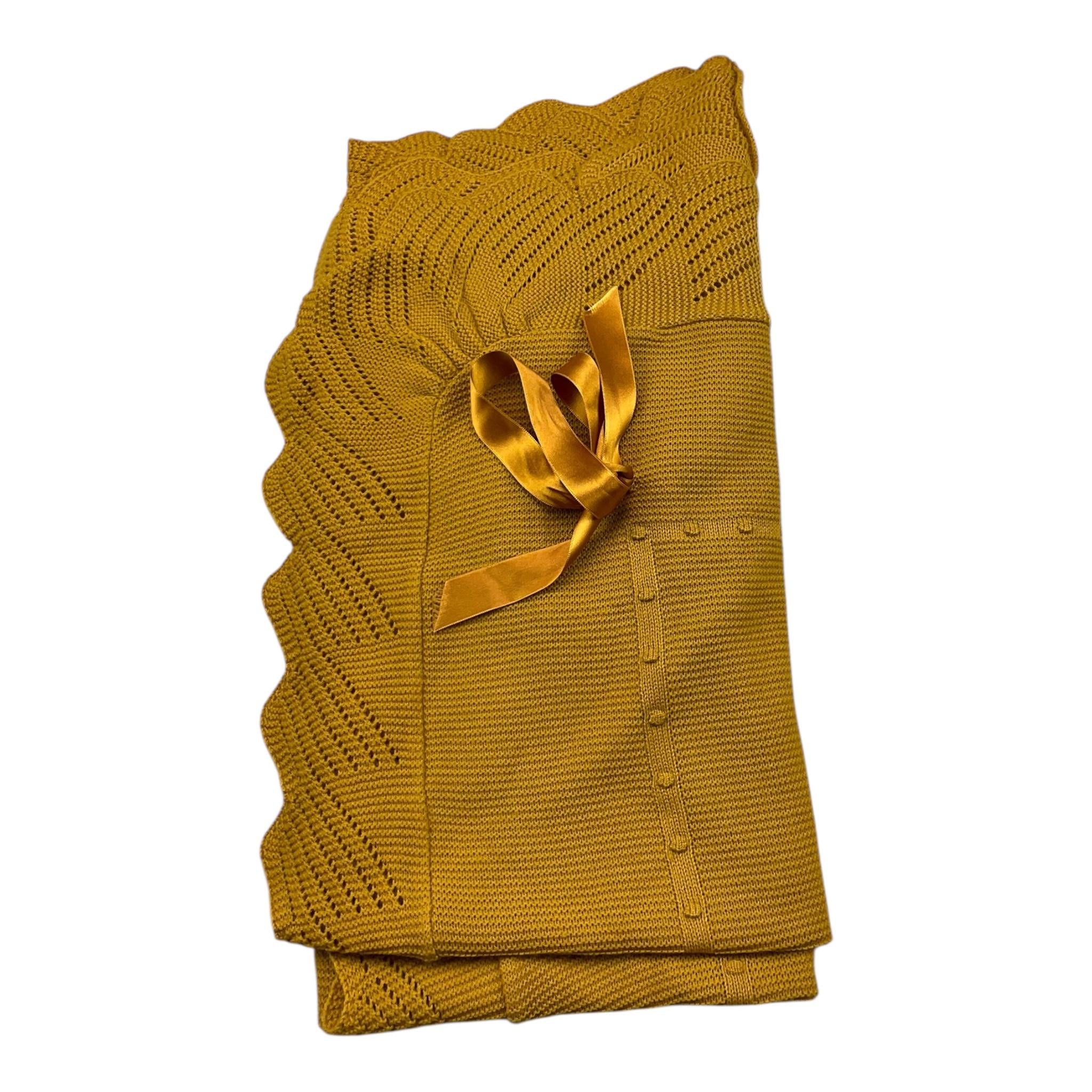 JULIANA coperta tinta unita con fiocco Senape per Neonata J2012 SENAPE JULIANA 