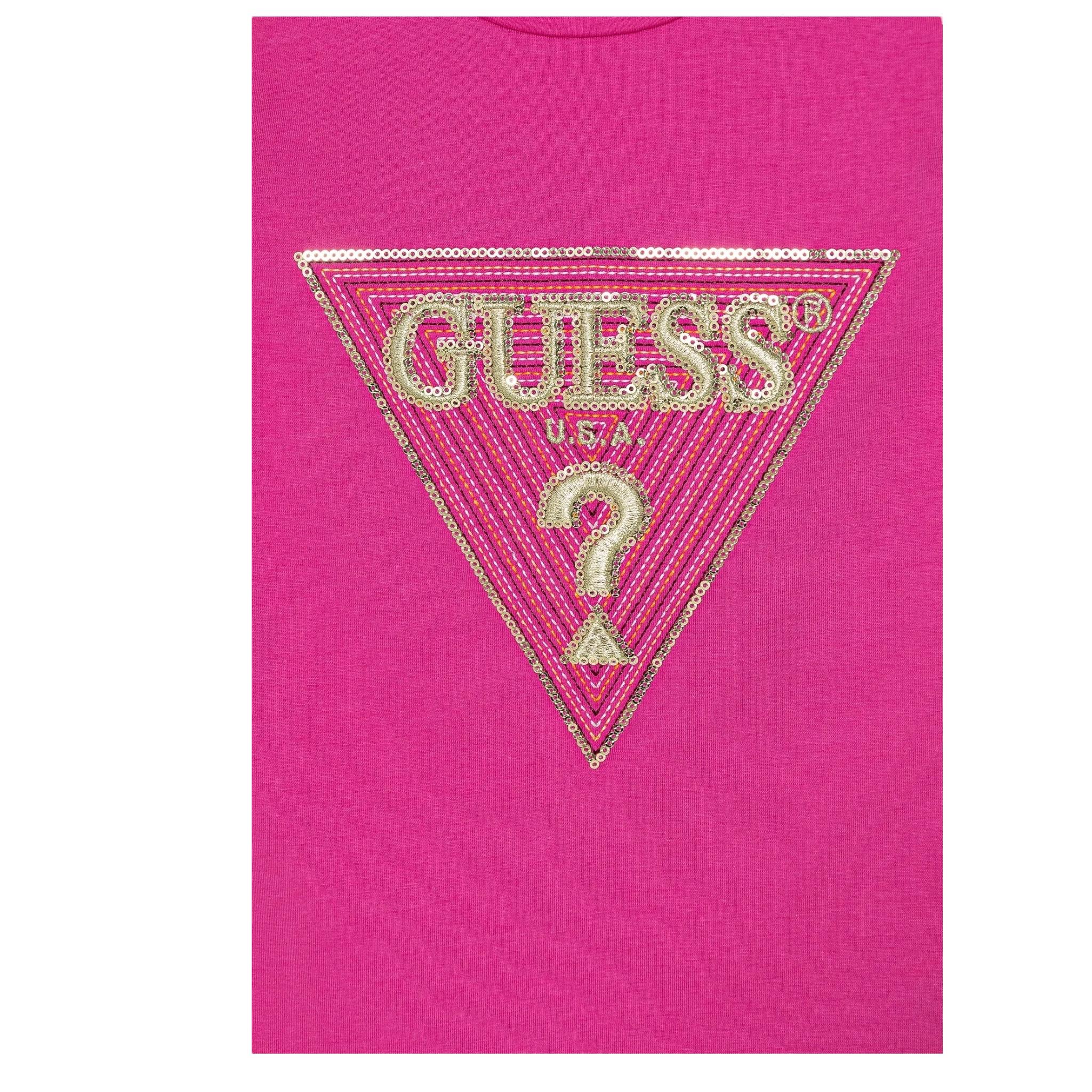 Guess T-Shirt Tinta Unita con Stampa E Paillettes per Neonata K5GI12K6YW4 FUXIA GUESS 
