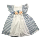 Marlu' Two-Tone Half-Sleeve Dress with White/Blue Striped Pattern for Baby Girls