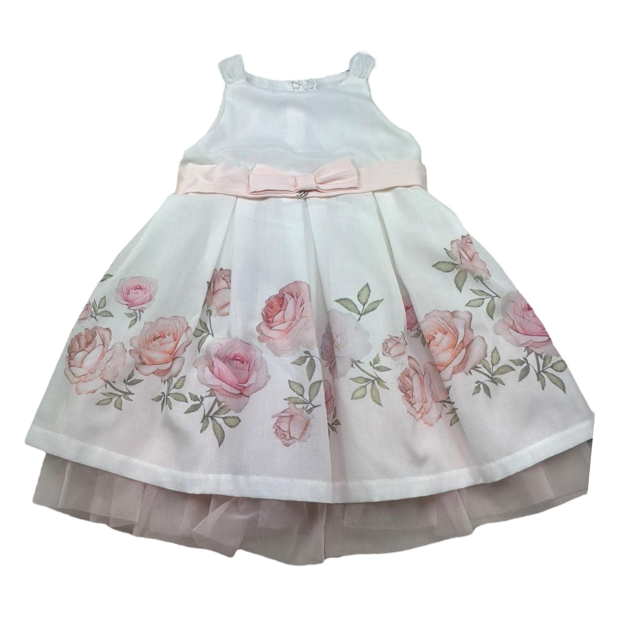 Barcellino Abito Giromanica Tinta Unita con Stampe per Bambina 121310 BIANCO BARCELLINO 