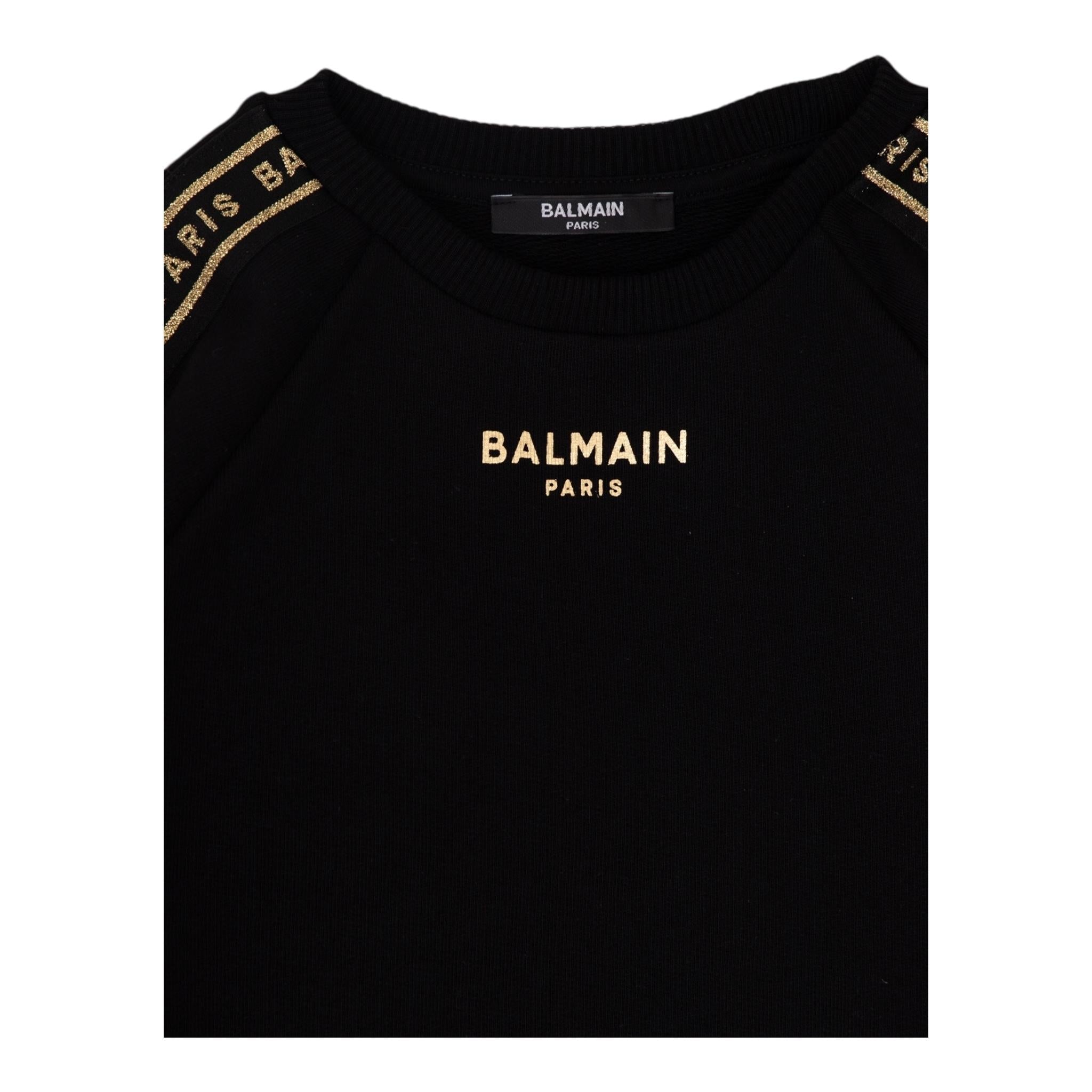BALMAIN felpa tinta unita girocollo con profili logati Nero per Bambina BT4Q70 NERO BALMAIN 