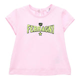 Chiara Ferragni Solid Color Crew Neck T-Shirt With Pink Print For Baby Girl