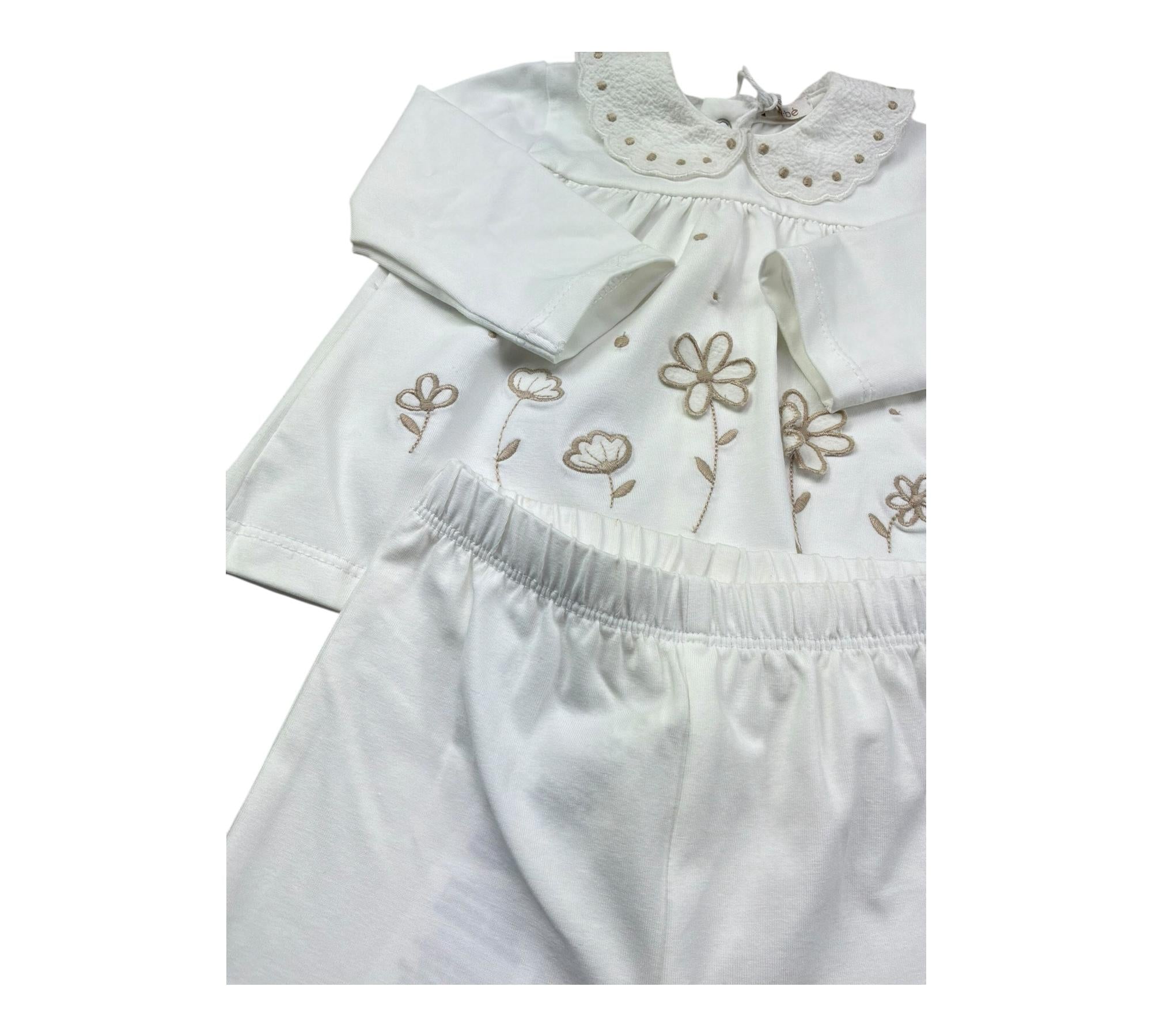 Le Bebe Completo 2 Pezzi Shirt-Ghettina Tinta Unita per Neonata LBG6305 BIANCO LE BEBE 