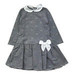 Le Bebe Abito Manica Lunga Tinta Unita con Fiocco per Bambina LBG1083 GRIGIO LE BEBE 