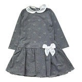 Le Bebe Abito Manica Lunga Tinta Unita con Fiocco per Bambina LBG1083 GRIGIO LE BEBE 