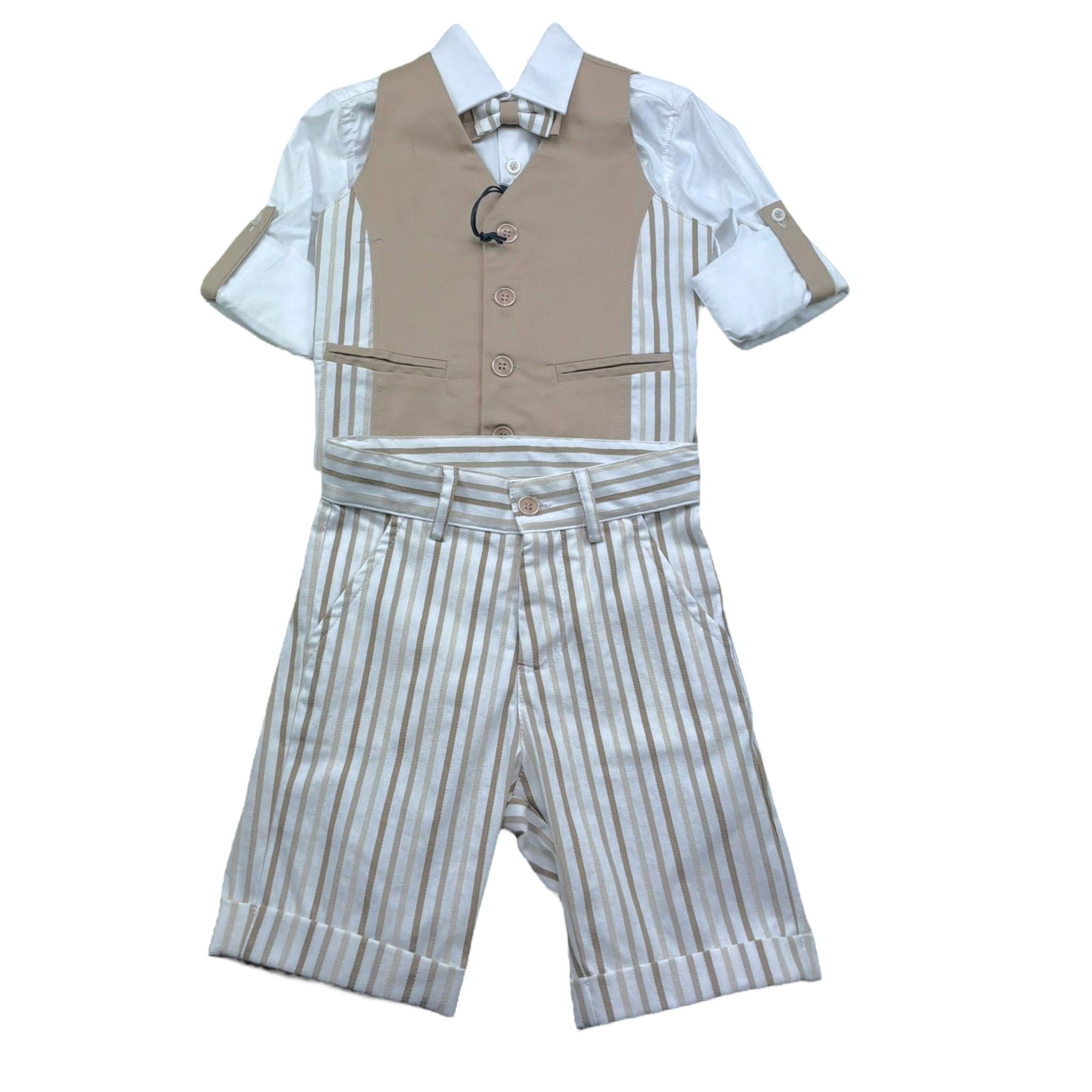 Mai'S Kids Completo 4 Pezzi Bermuda-Gilet-Camicia-Papillions per Neonato COMP00111 CAMMELLO MAI'S KIDS 