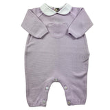 Little Bear Solid Color Long Sleeve Onesie With Lilac Bear For Baby Girl