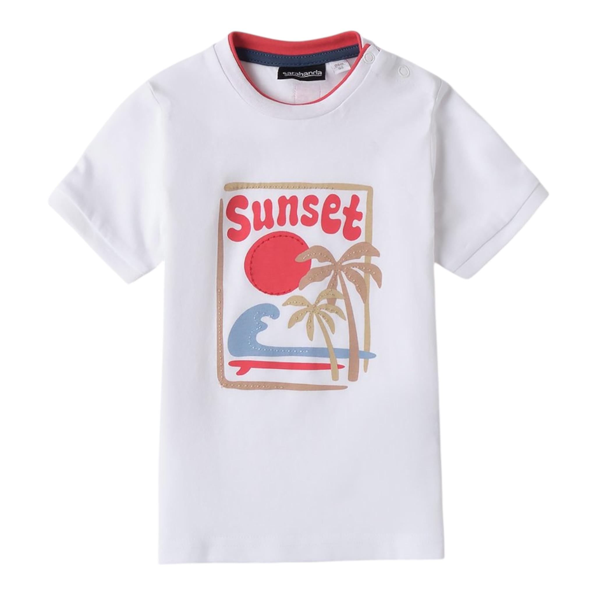 Sarabanda T-Shirt Tinta Unita con Stampa per Bambino 0B144X BIANCO SARABANDA 