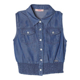 Liu Jo Solid Blue Denim Sleeveless Shirt For Girls