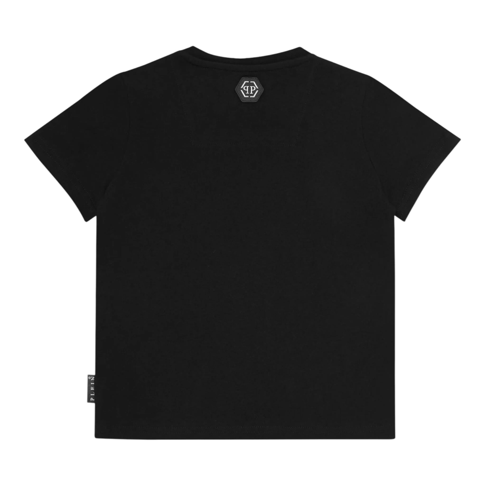 PHILIPPE PLEIN t-shirt girocollo tinta unita con stampa teschio Nero per Bambino BTK1246 NERO PHILIPPE PLEIN 