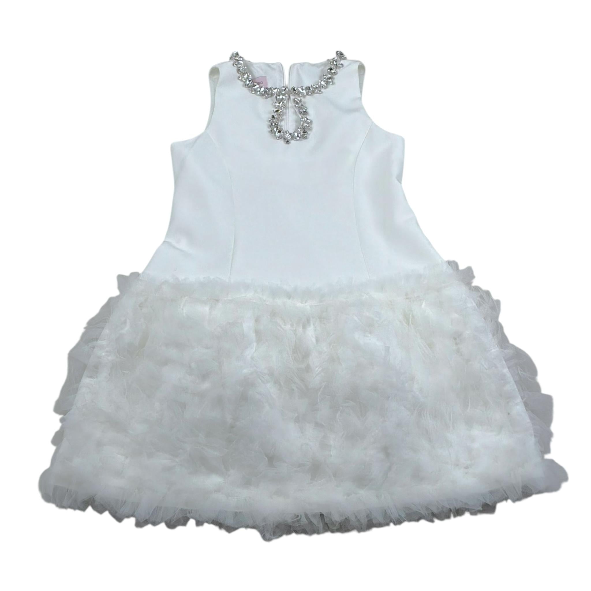 Nunzia Corinna Abito Giromanica Tinta Unita con Tulle per Bambina NJ2016149 BIANCO NUNZIA CORINNA 