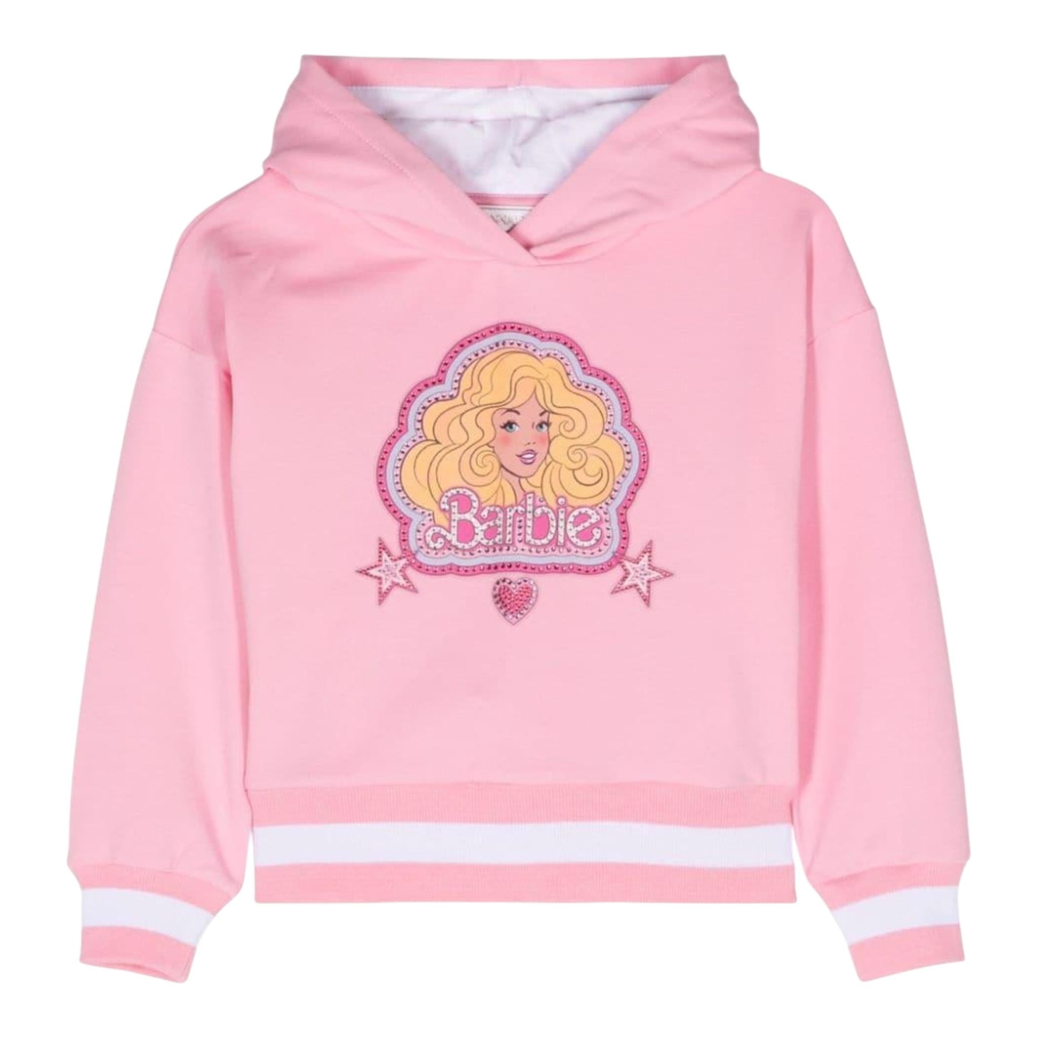 Monnalisa Felpa Tinta Unita con Cappuccio E Stampa Barbie per Bambina 19C637 ROSA MONNALISA 