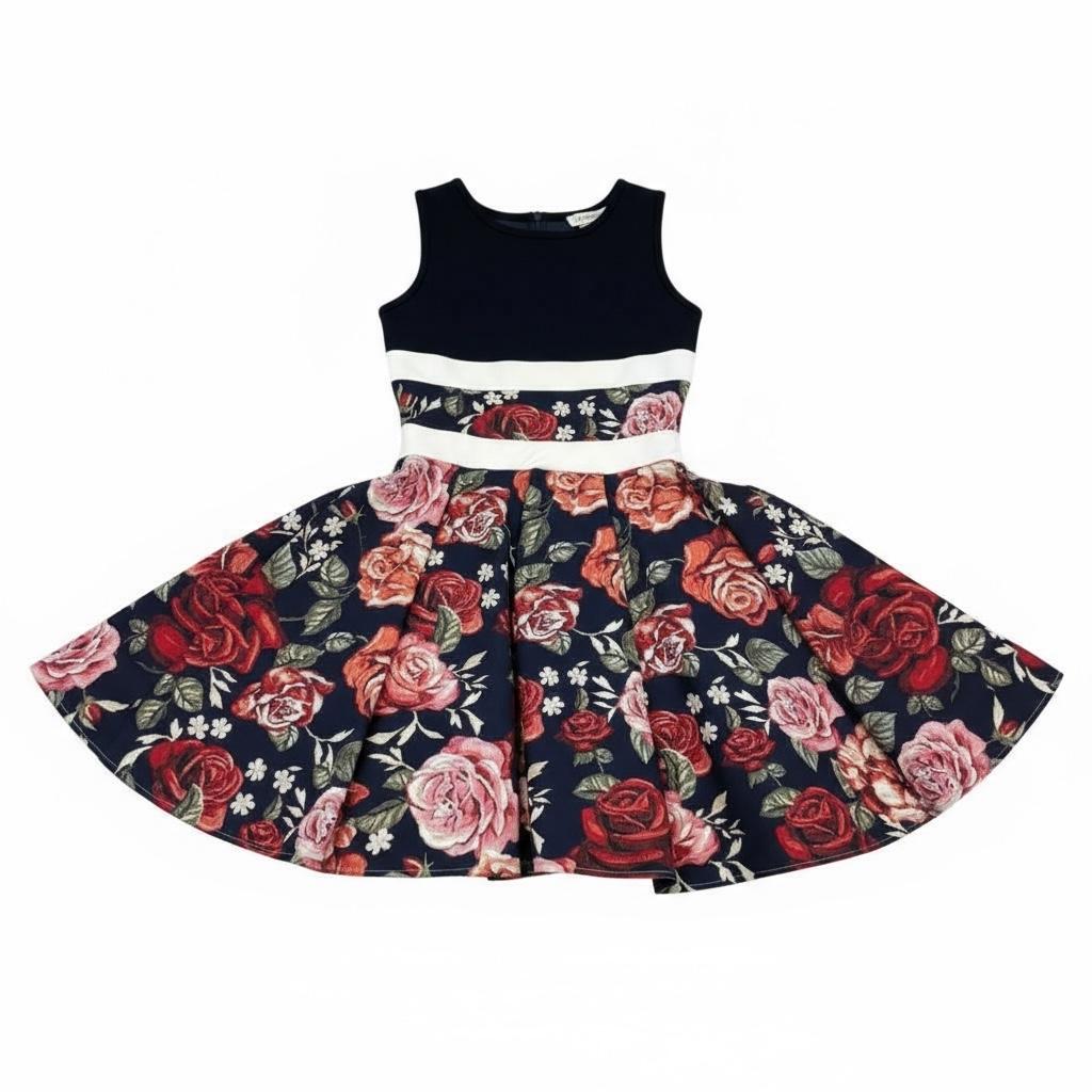 Monnalisa Abito Cerimonia Giromanica con Fantasia per Bambina 718907 BLU MONNALISA 