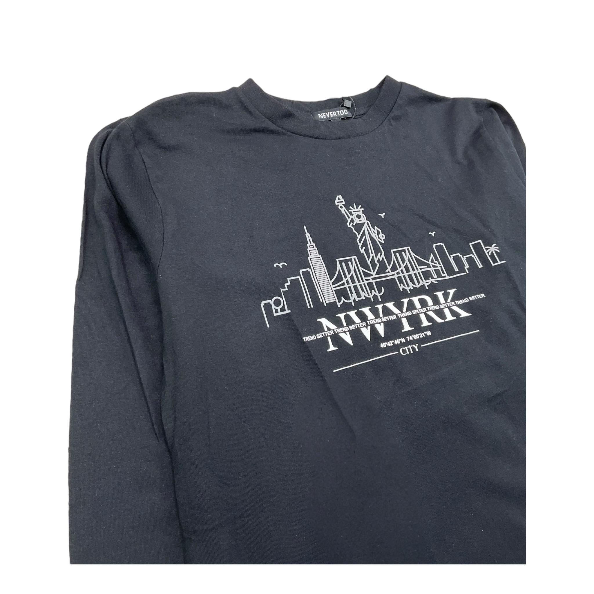 NEVER TOO shirt girocollo tinta unita con stampa Nero per Bambino NT2101R NERO NEVER TOO 