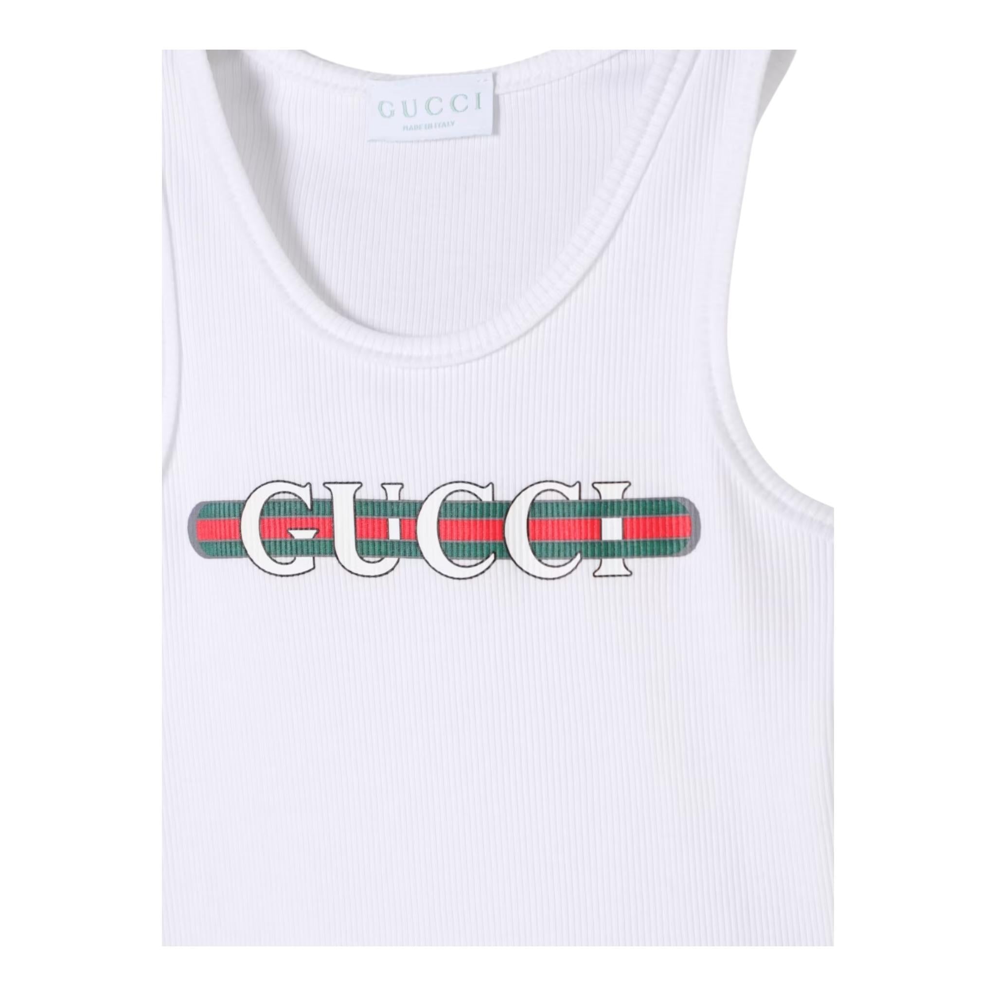 Gucci Canotta Girocollo Tinta Unita con Logo per Bambino 808717 BIANCO GUCCI 