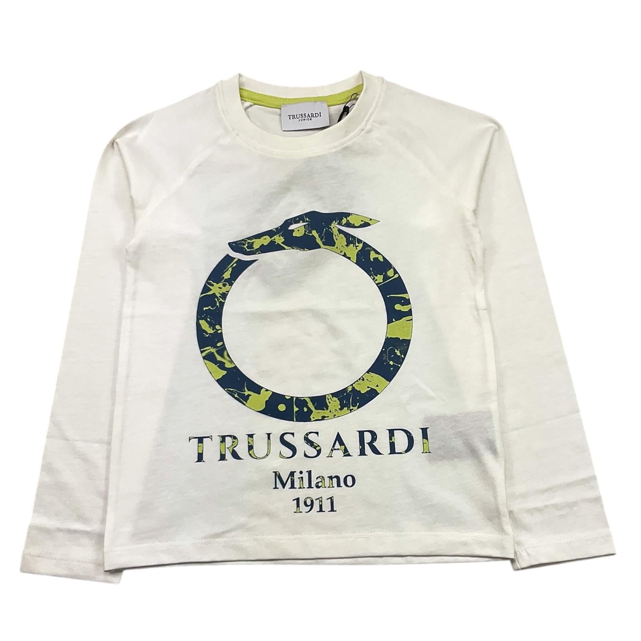TRUSSARDI shirt girocollo tinta unita con stampa in contrasto Bianco per Bambino TIA24027TS BIANCO TRUSSARDI 