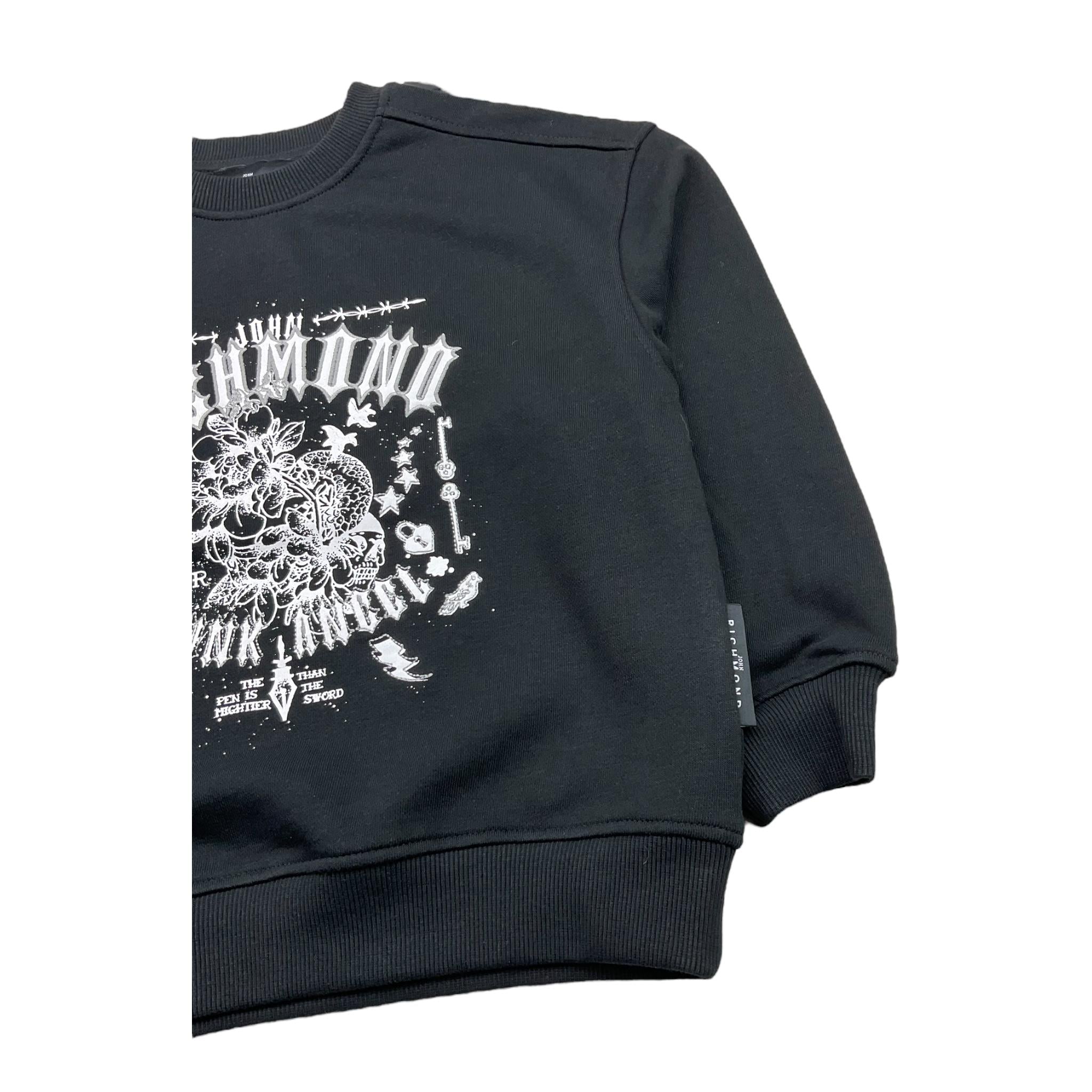 JOHN RICHMOND felpa chiusa girocollo tinta unita con stampa in contrasto Nero per Bambino RGA25035FE NERO JOHN RICHMOND 