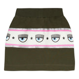 Chiara Ferragni Solid Color Green Print Skirt For Girls
