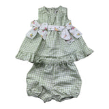 Le Bebe Completo 2 Pezzi Camicia-Culotte Fantasia Qaudri per Neonata LBG6239 VERDE LE BEBE 