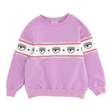 Chiara Ferragni Solid Color Crewneck Sweatshirt With Purple Print For Baby Girl