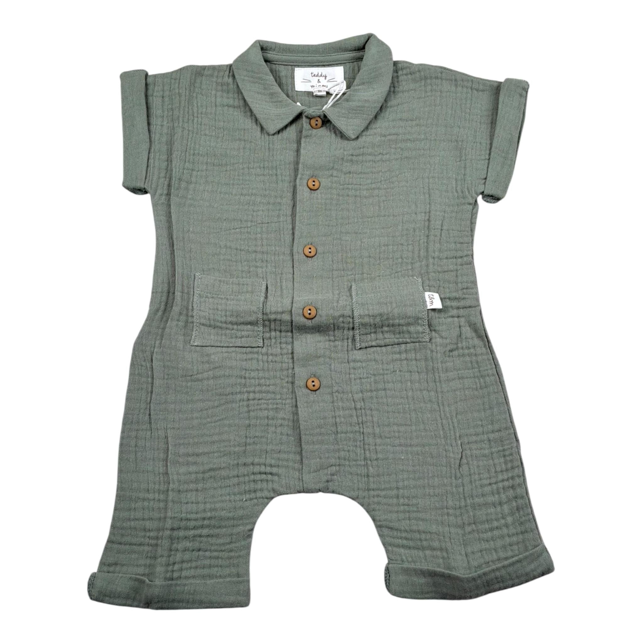 Teddy E Minou Pagliaccetto Mezza Manica Tinta Unita per Neonato E25TU008C0070XX VERDE TEDDY E MINOU 