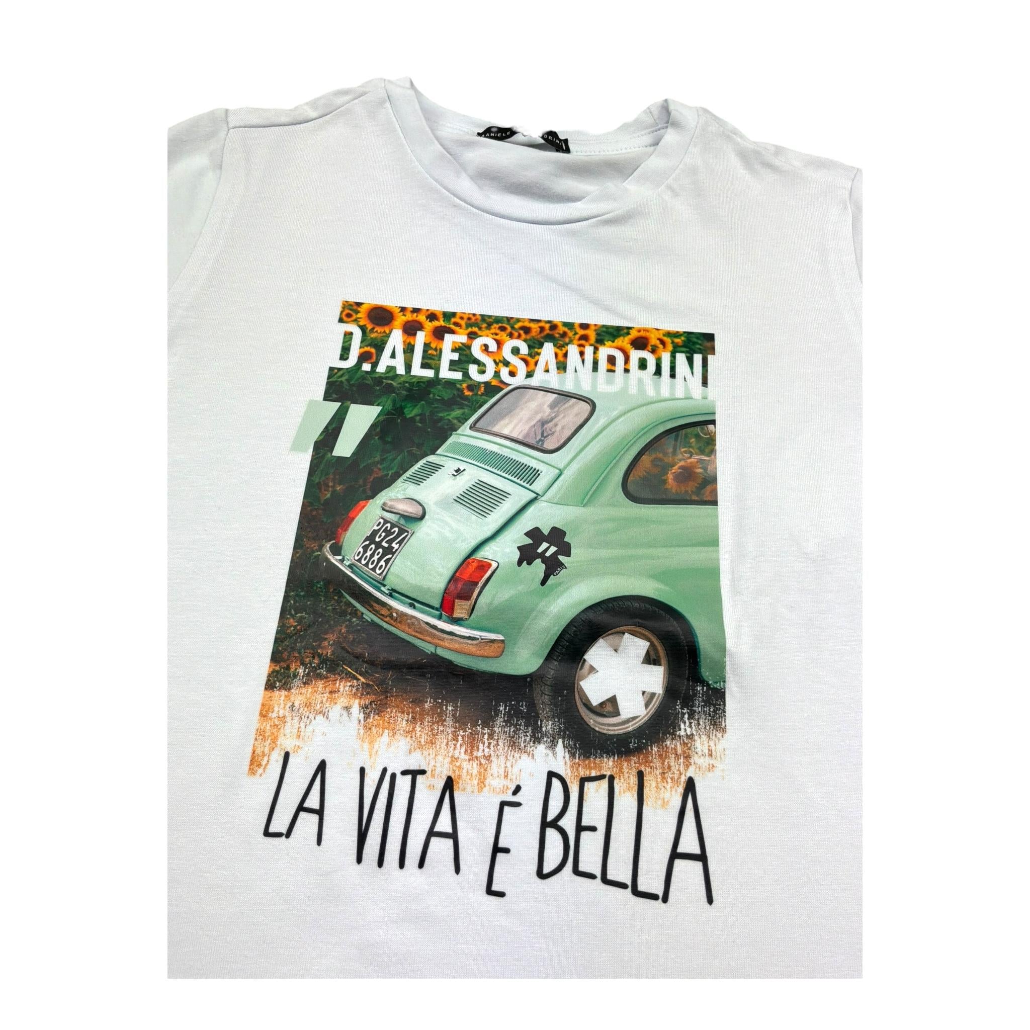 Daniele Alessandrini T-Shirt Girocollo Tinta Unita con Stampa In Contrasto per Bambino 1236M00226X BIANCO DANIELE ALESSANDRINI 