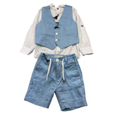 Shako' Complete 3-Piece Ceremony Shirt-Bermuda-Gilet Blue For Newborn