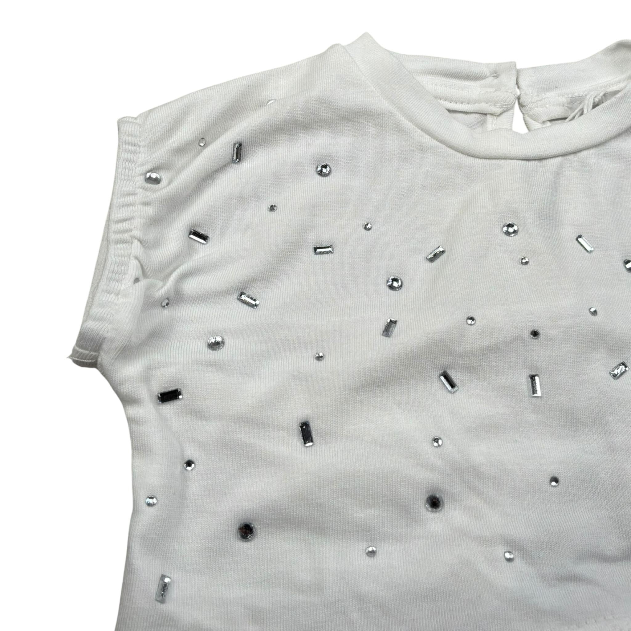 M+E' T-Shirt Girocollo Tinta Unita con Brillantini per Neonata UE1821 BIANCO M+E' 