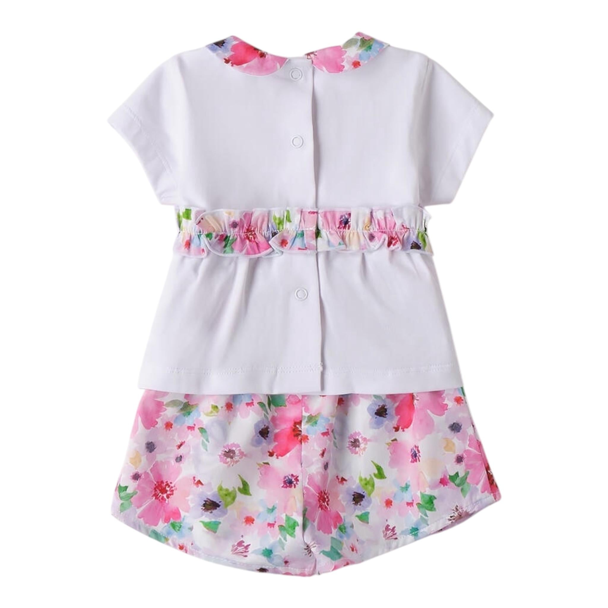 Minibanda Completo 2 Pezzi Short-T-Shirt Tinta Unita con Stampa Fiori per Neonata 3B787 BIANCO MINIBANDA 