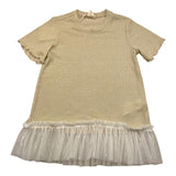 Caffe' D'Orzo Solid Color Crew Neck T-Shirt With Gold Tulle For Baby Girl