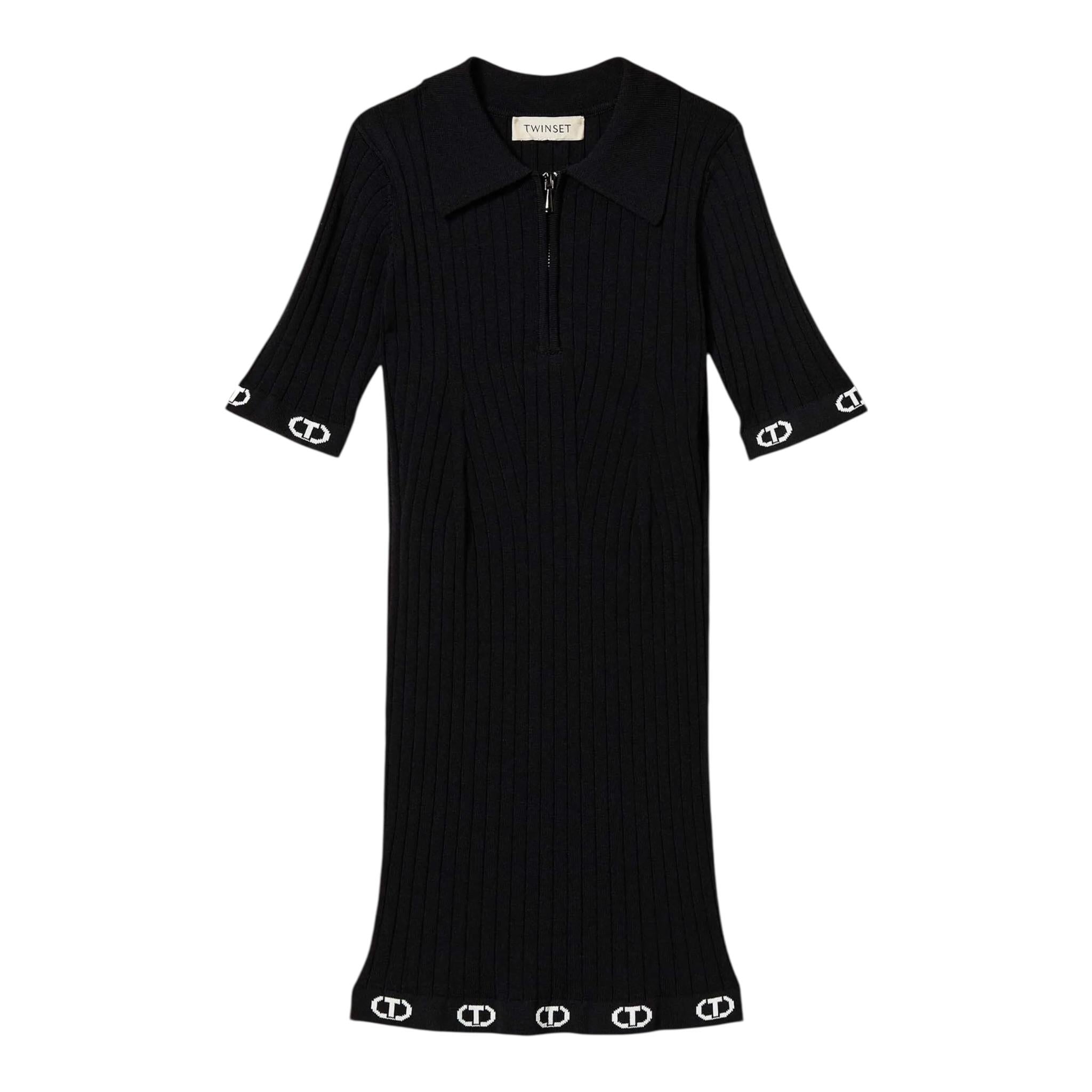 Twinset Abito Mezza Manica Tinta Unita con Zip E Colletto per Bambina 251GJ3401X NERO TWINSET 