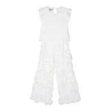 La Stupenderia Complete Palazzo Pants Solid Color With Petals-Top With White Ruffles For Girls