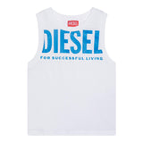Diesel Crew Neck Tank Top Solid Color With Contrast Prints White For Boys