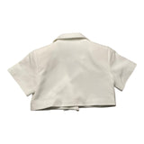 Janice White Half Sleeve Solid Color Crop Jacket For Girls
