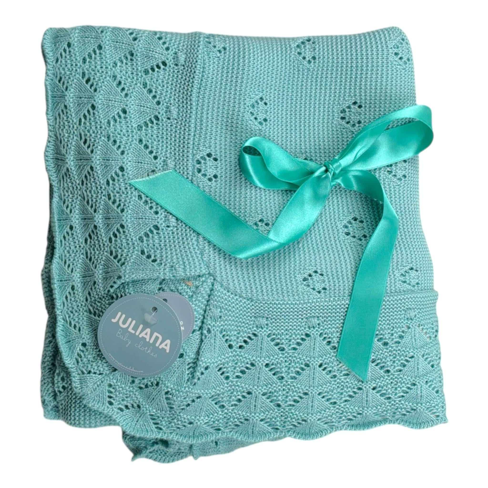 Juliana Coperta tinta unita con Fiocco Verde Acqua per Neonata J7006 VERDE ACQUA JULIANA 